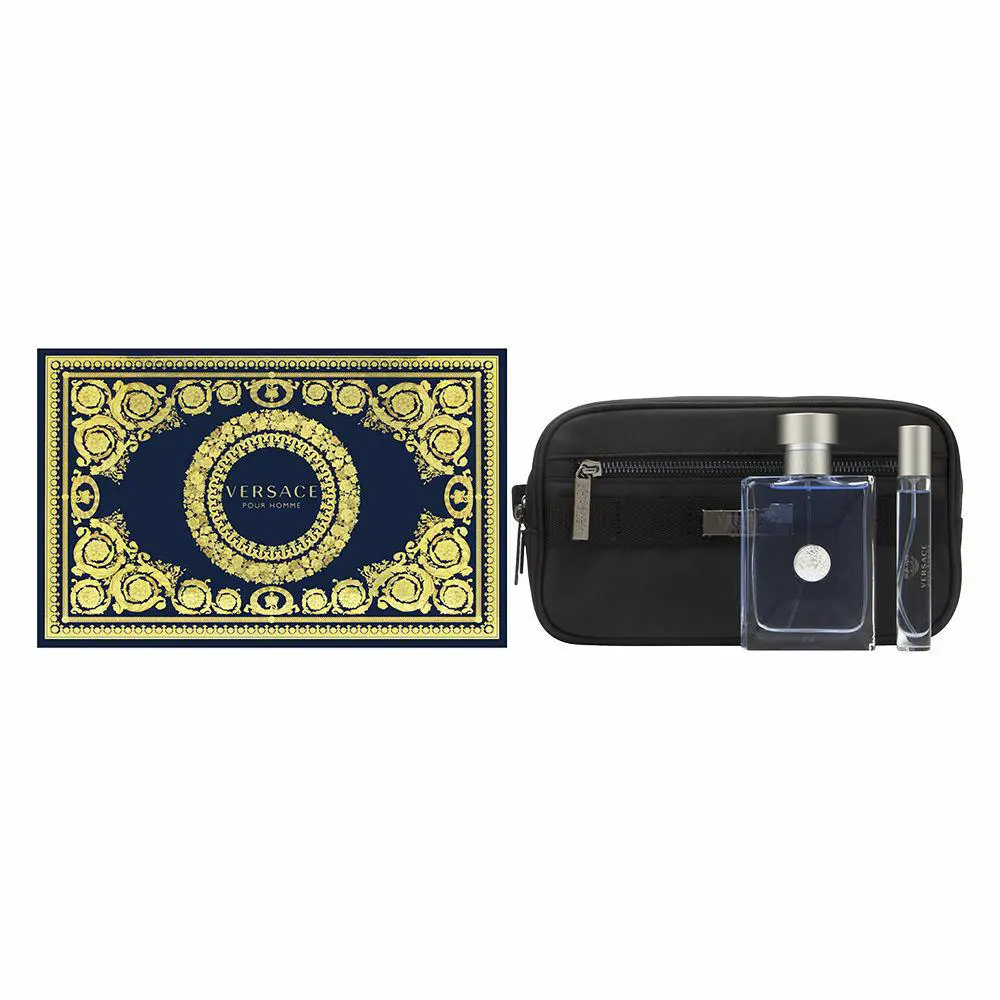 Versace Pour Homme For Men 3 PC Set 3.4 oz Edt + 0.3 oz Travel Spray + Black Bag