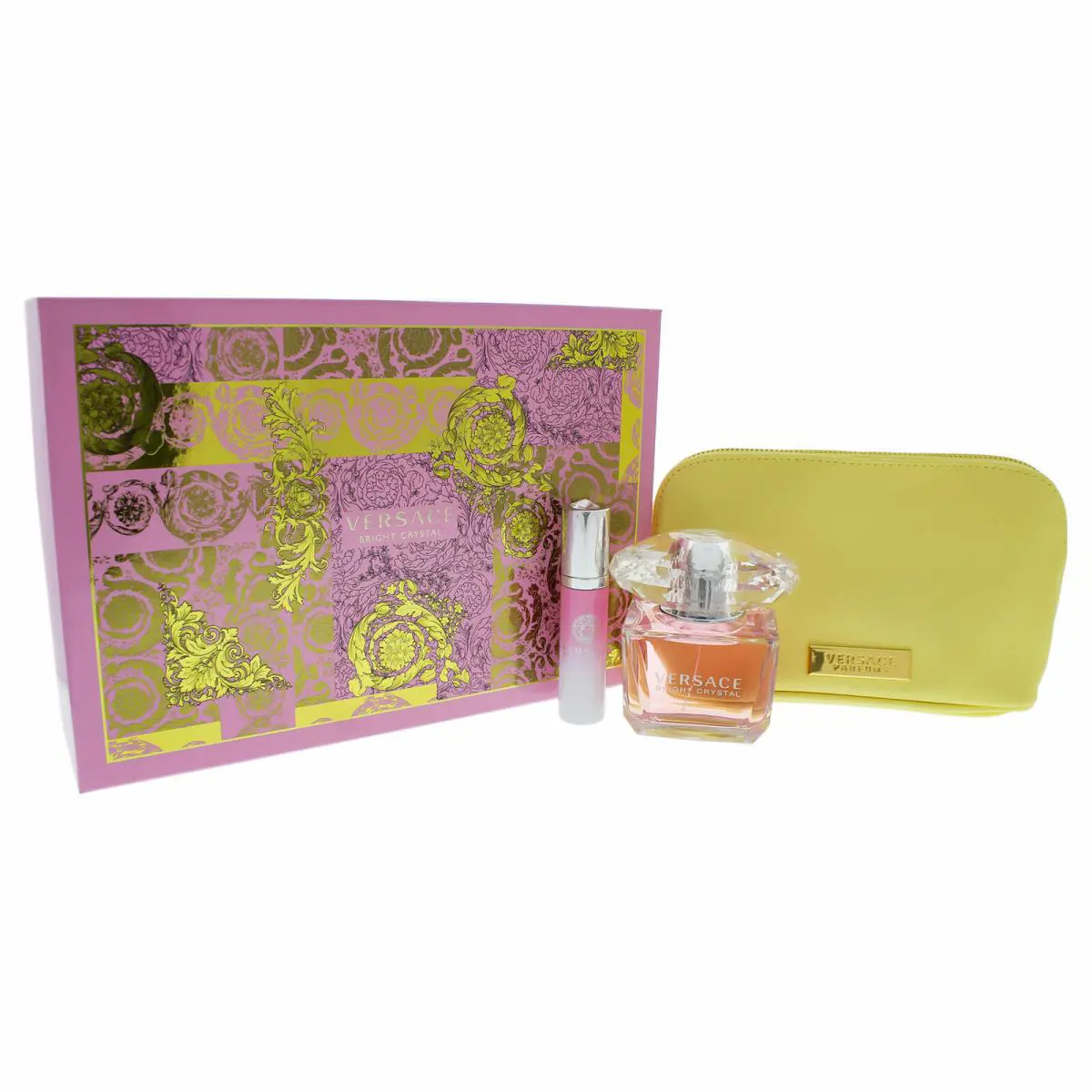 Bright Crystal by Versace Set 3 oz Edt Spray + Mini Edt Spray In Versace Pouch