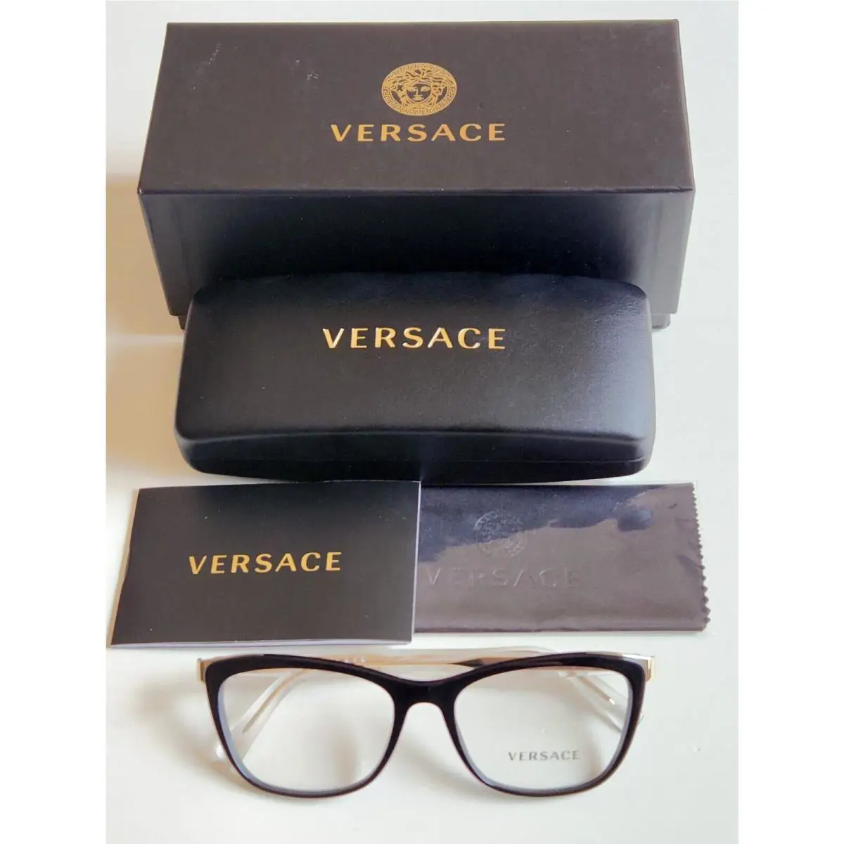 Versace Women`s Eyeglass Frames Black/gold Accent Temples