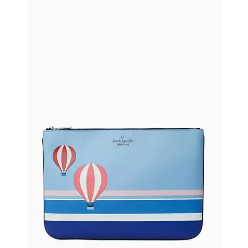 New Kate Spade “up up and Away” Hot Air Balloon Large Zip Pouch Clutch