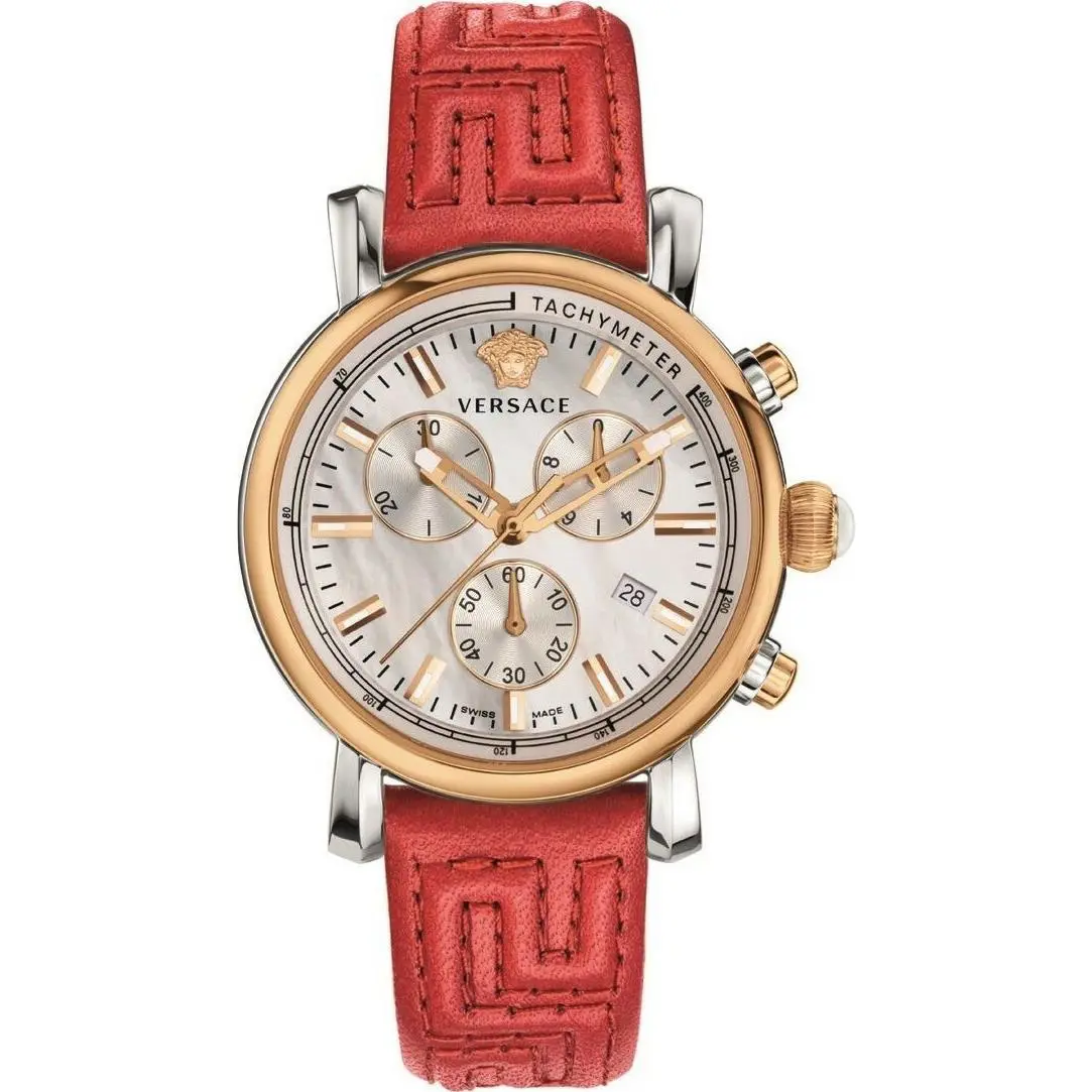 Versace Women`s VLB260016 Day Glam Chronograph Gold IP Steel Leather Watch