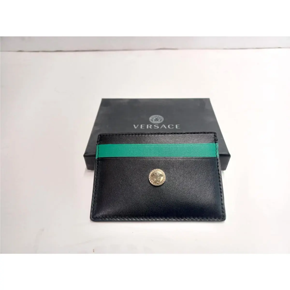 Versace Wallet Black and Green Credit Card Holder