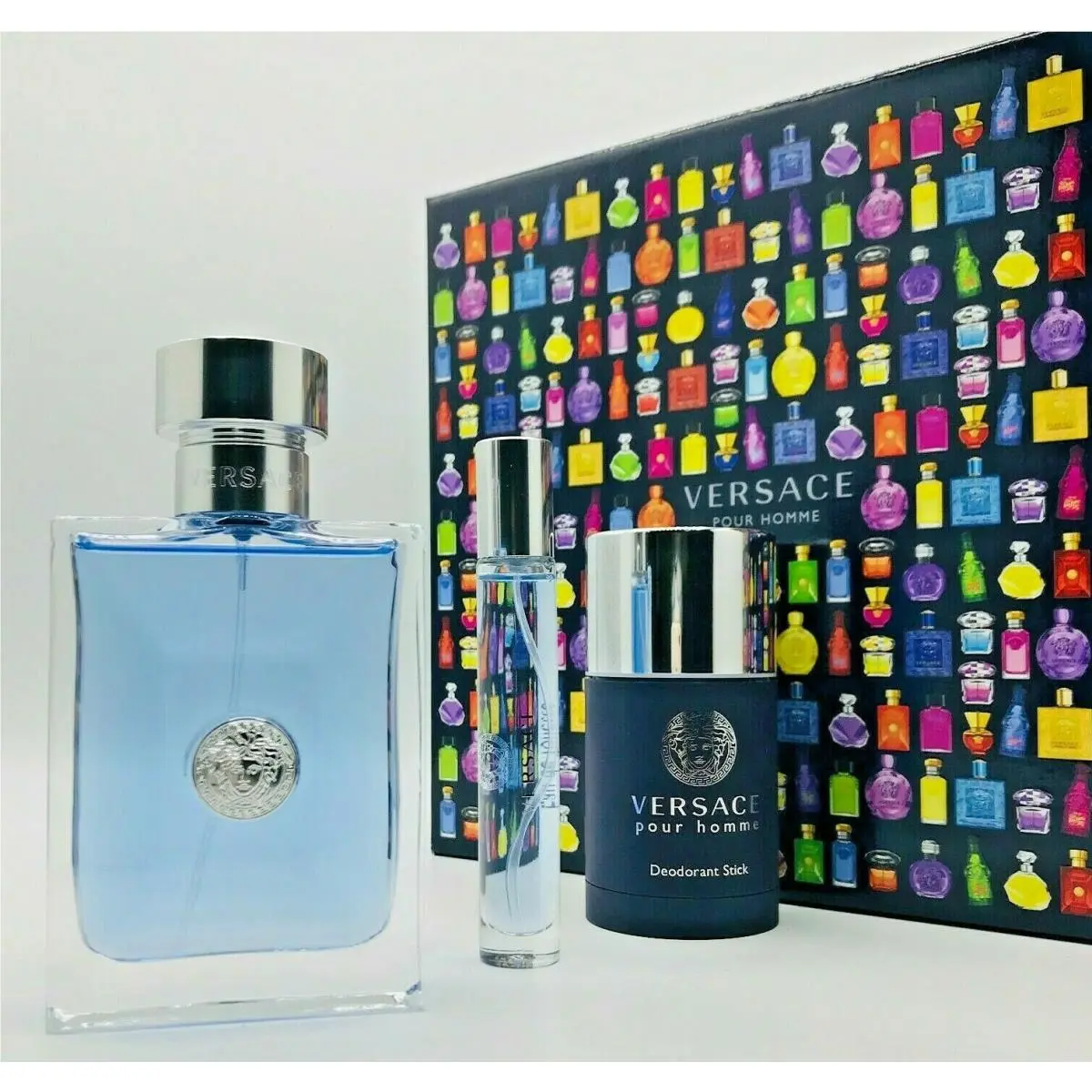 Versace Pour Homme Men 3pc Set Cologne Spray 3.4 oz Travel Spray Deo Stick
