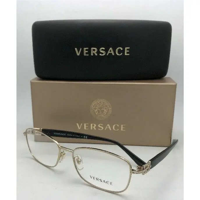 Versace Eyeglasses 1226-B 1252 54-16 Gold Black Frames w/ Crystals