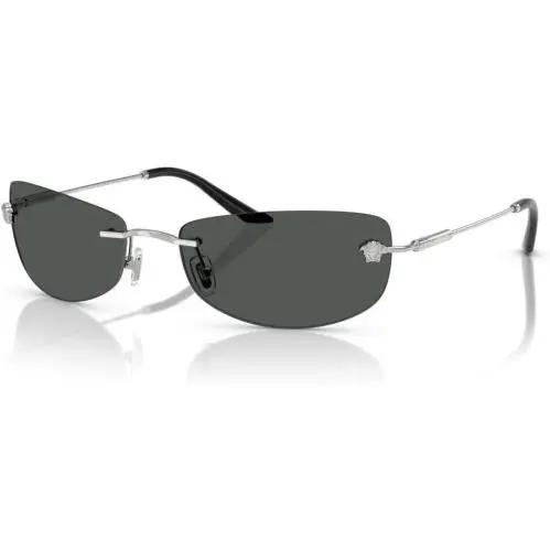 Versace VE2279 100087 Rectangle Sunglasses 60mm Silver / Dark Grey Lens