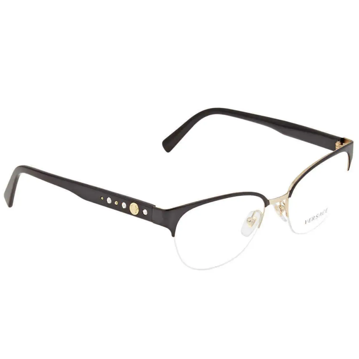 Versace Eyeglasses 1255-B 1433 52-18 Black Gold Frames w/ Crystals Studs