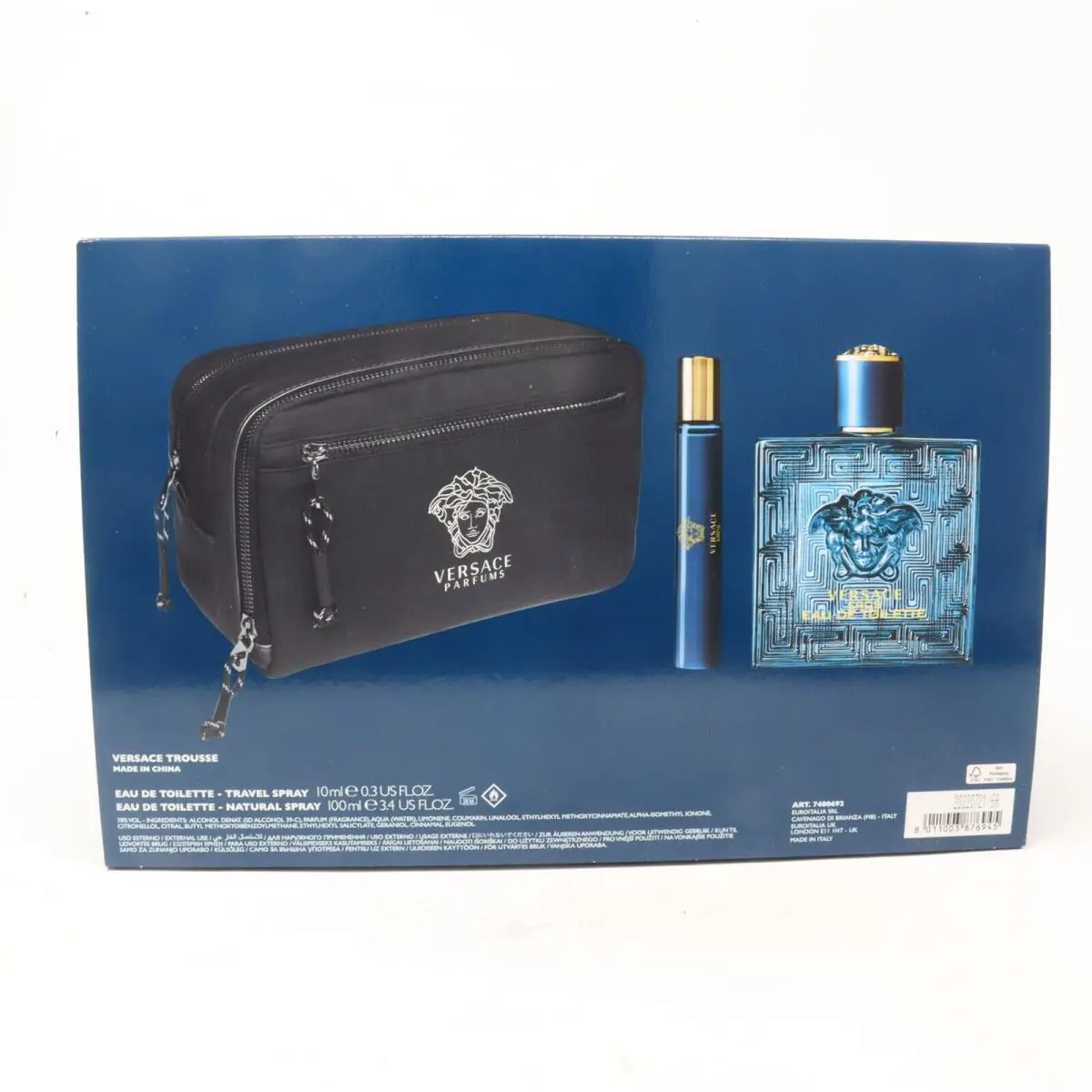 Versace Eros by Gianni Versace 3 Piece Edt Gift Set For Men Travel + Spray + Bag
