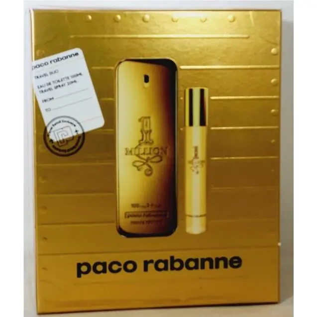 Paco Rabanne 1 Million 100ml 3.4.Oz Edt SP + 20ml Travel Edt Spray Gift Set Men