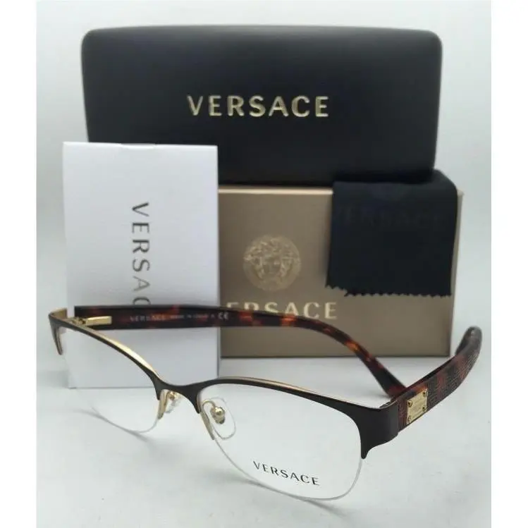 Versace Eyeglasses 1222 1344 53-17 Gold Brown Tortoise Semi-rimless Frames