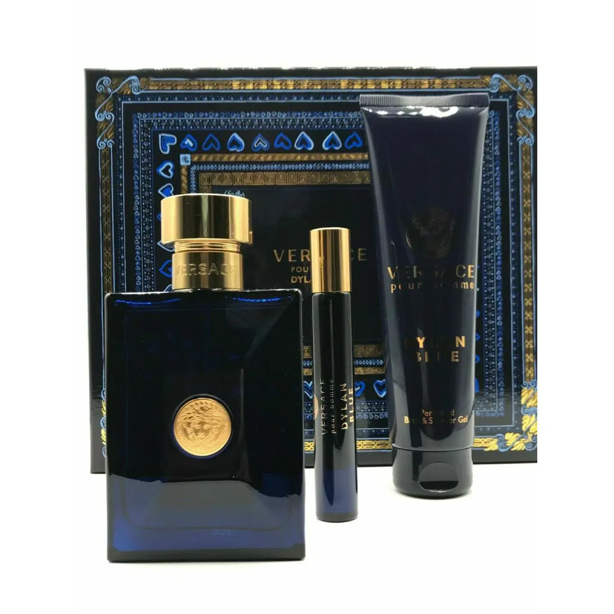 Versace Dylan Blue Men 3pc Set Cologne Spray 3.4 oz Shower Gel 5.0 oz and Mini