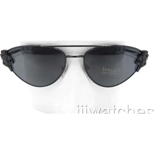 Versace Cat Eye Black Metal Sunglasses Gray Lens VE2195B 100987 56