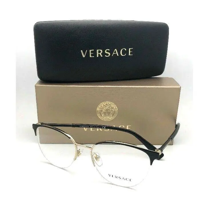 Versace Eyeglasses Mod. 1247 1252 52-17 140 Black-gold Semi Rimless Cat Eye