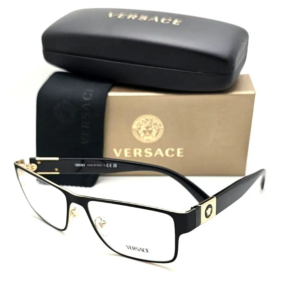 Versace Rectangular Eyeglasses Mod. 1274 1436 55-17 140 Black Gold Frames