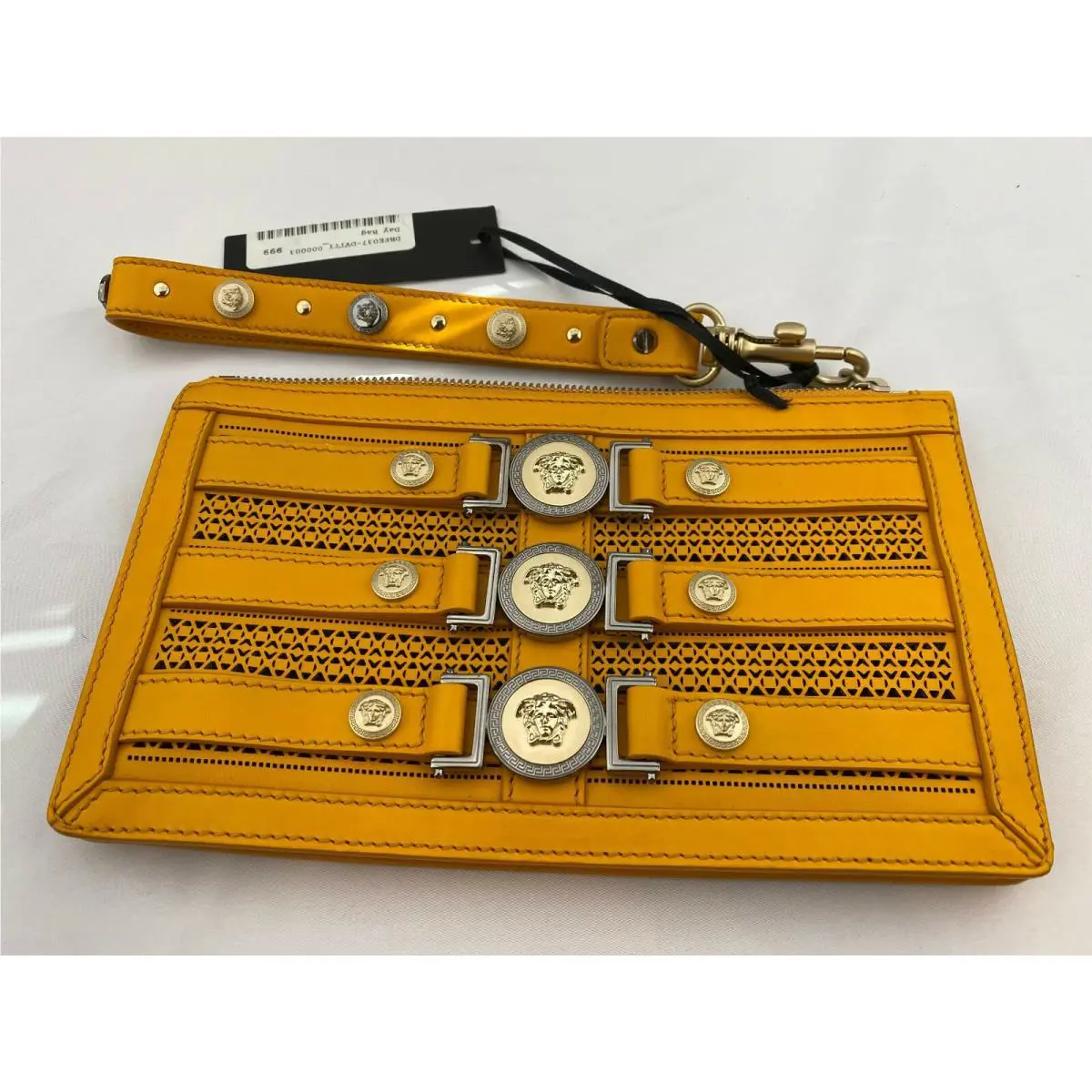 Versace Leather Orange Women`s Wristlet Clutch Yellow