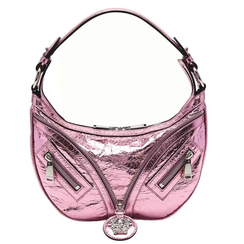 Versace La Medusa Repeat Metallic Leather Top Handle Crossbody