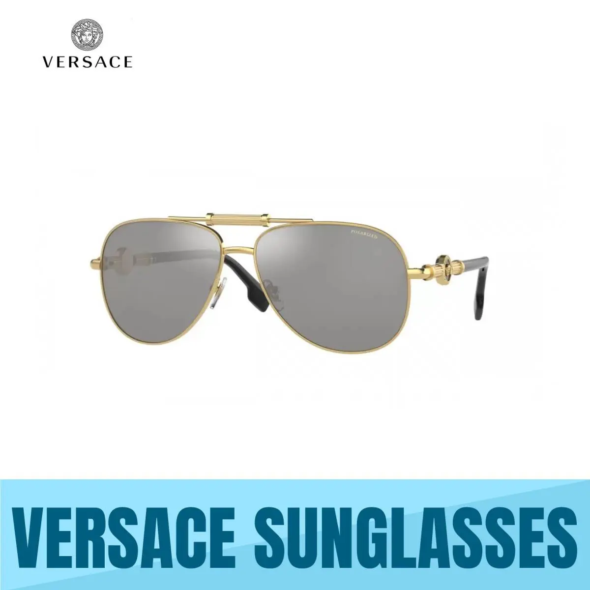 Versace VE2236 1002Z3 Gold Polarized Grey Mirror Silver Lens Sunglasses 59MM