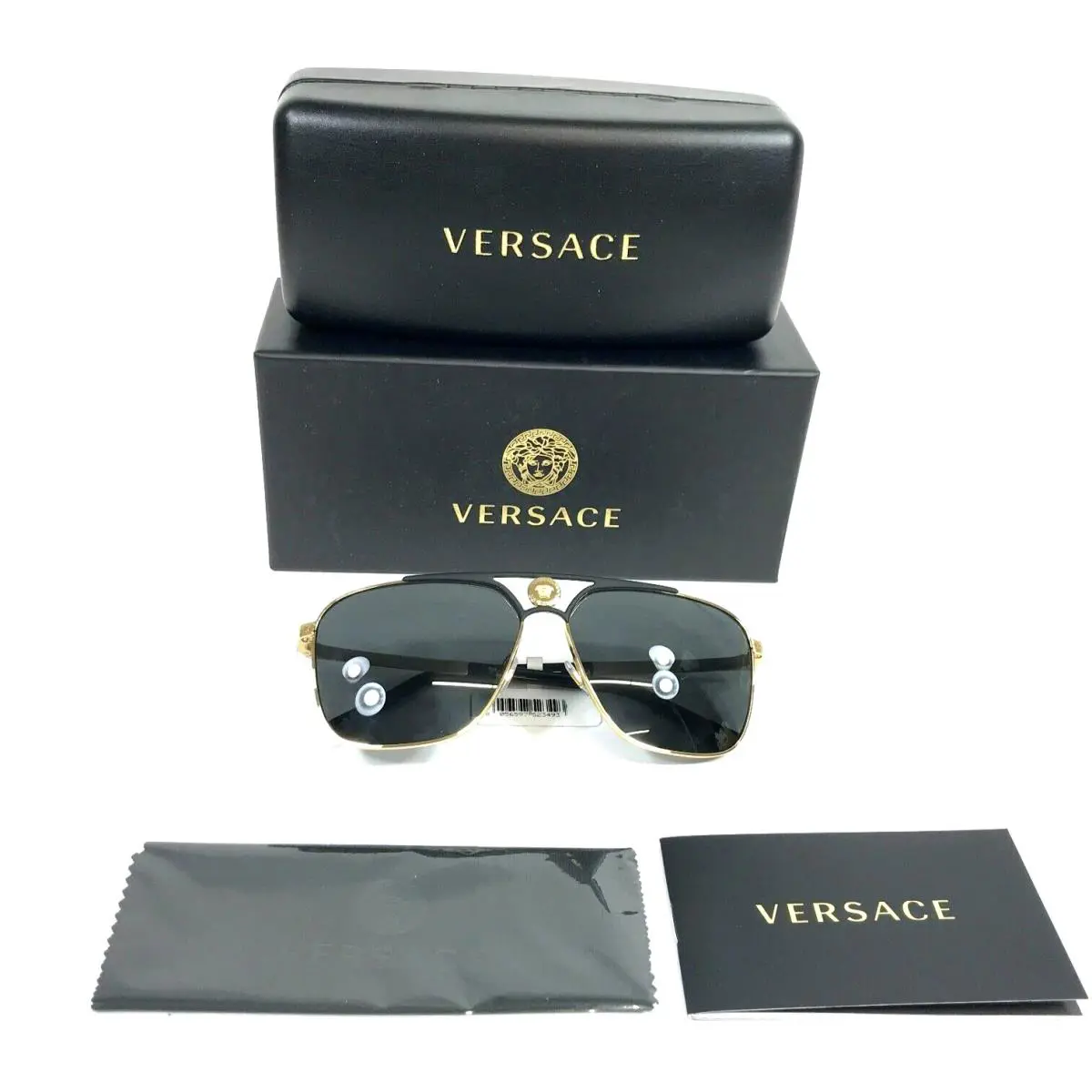 Versace Sunglasses MOD.2238 1436/87 Matte Black Gold Aviator Frames Gray Lenses