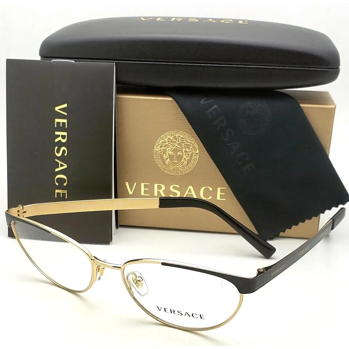 Rx-able Versace Eyeglasses VE 1260 1456 54-16 Cat Eye Gold Black Frames