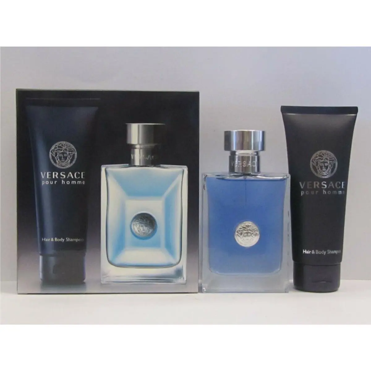 Versace Pour Homme Signature Men Set 3.4 oz Edt Spray + 3.4 Hair Body Shampoo