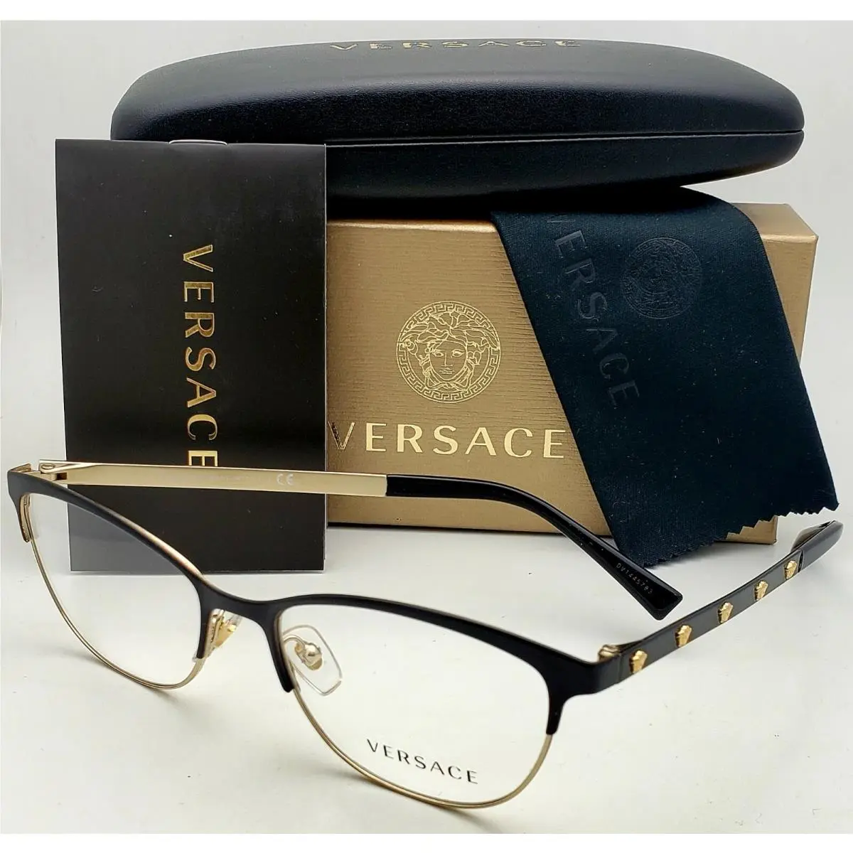 Versace Cat Eye Eyeglasses Mod. 1251 1366 53-16 Black Gold Cat Eye Frames