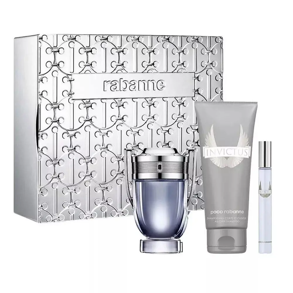 Paco Rabanne Invictus 3PC Gift Set - 3.4OZ Edt + 5 OZ Deo Spray + 0.34OZ Edt Men