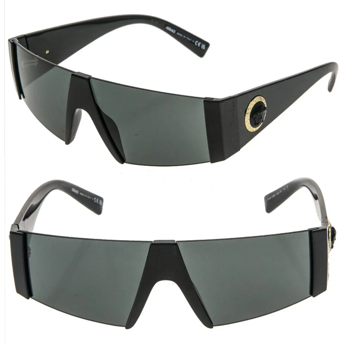 Versace VE4360 Greca Black Gold Medusa Logo Head Rimless Mask Sunglasses 4360
