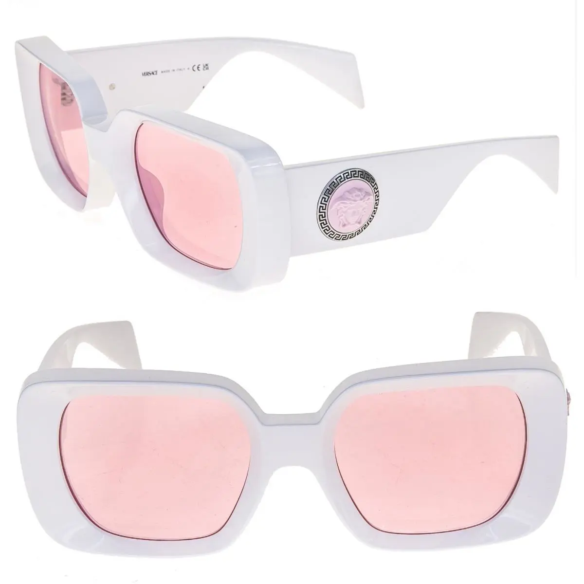 Versace Medusa Medallion 4473 White Pink VE4473 Unisex Chunky Statement Sunglass