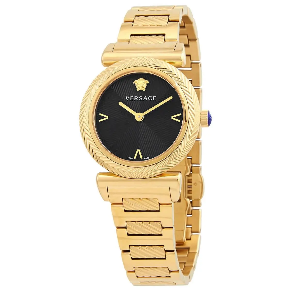 Versace V Motif Quartz Black Dial Ladies Watch VERE02220
