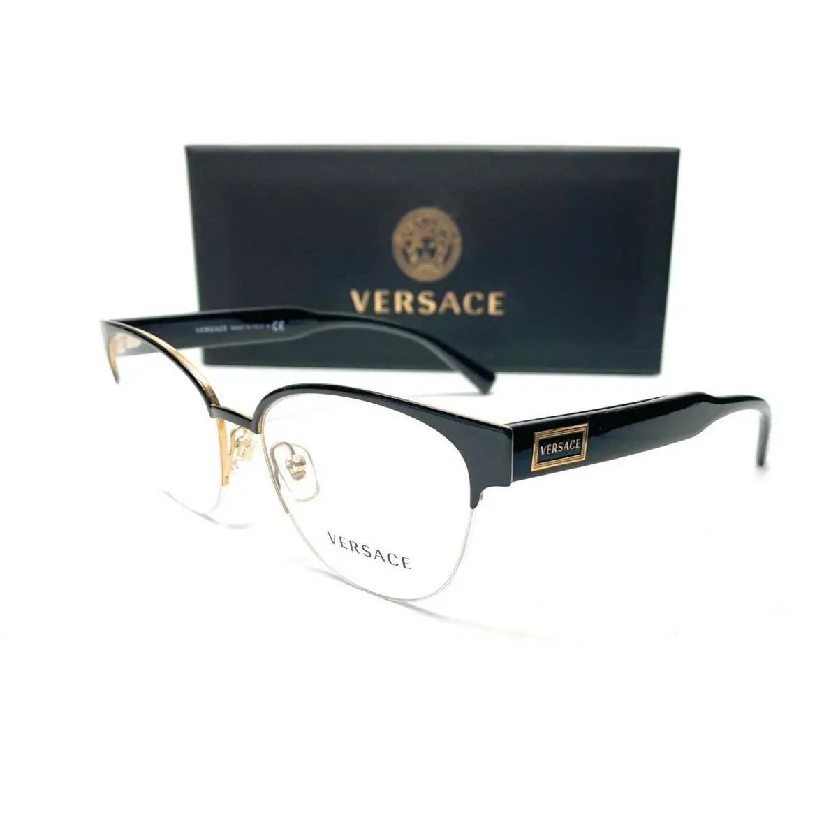 Versace VE1265 1433 Black Gold Demo Lens Women`s Cat Eye Eyeglasses 53mm