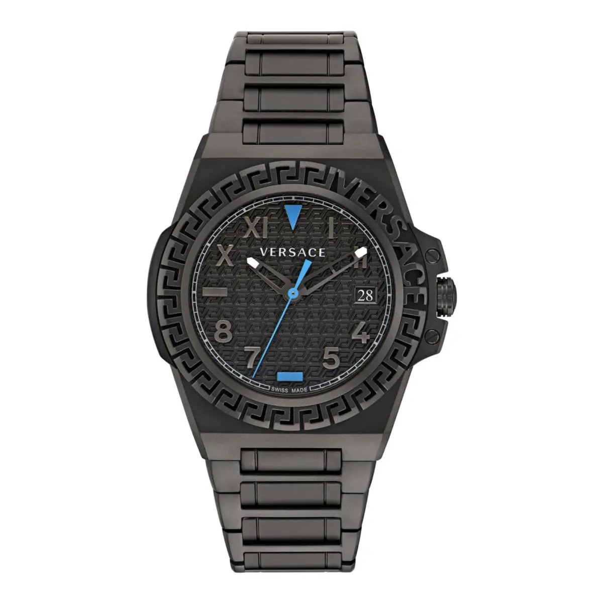 Versace Greca Reaction Men’s Watch Luxury Designer Watch with Black Guilloche - Dial: Black, Band: Black