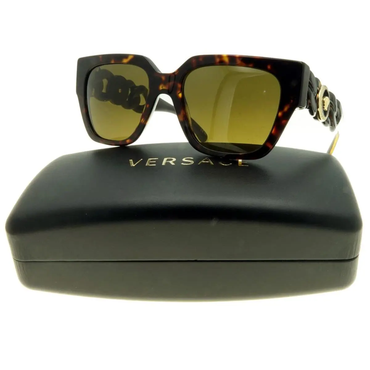 Versace Medusa Sunglasses VE4409 108/73 Havana Square Braided Temples Women`s
