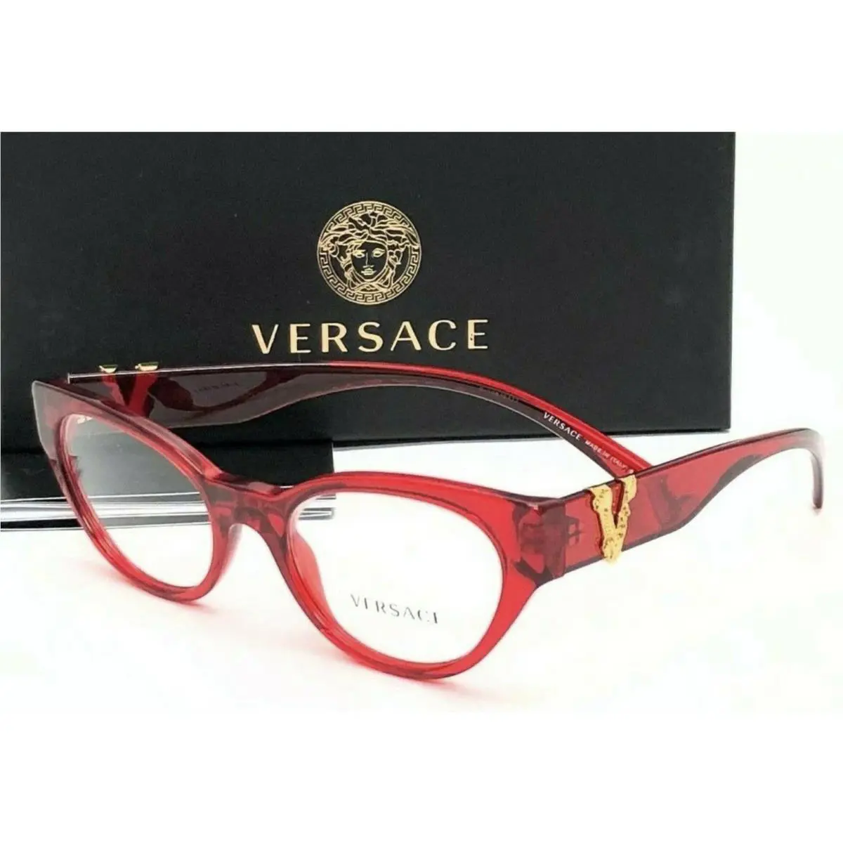 Versace Rx-able Eyeglasses Mod 3282 5280 53-19 140 Red Gold Cat-eye Frames