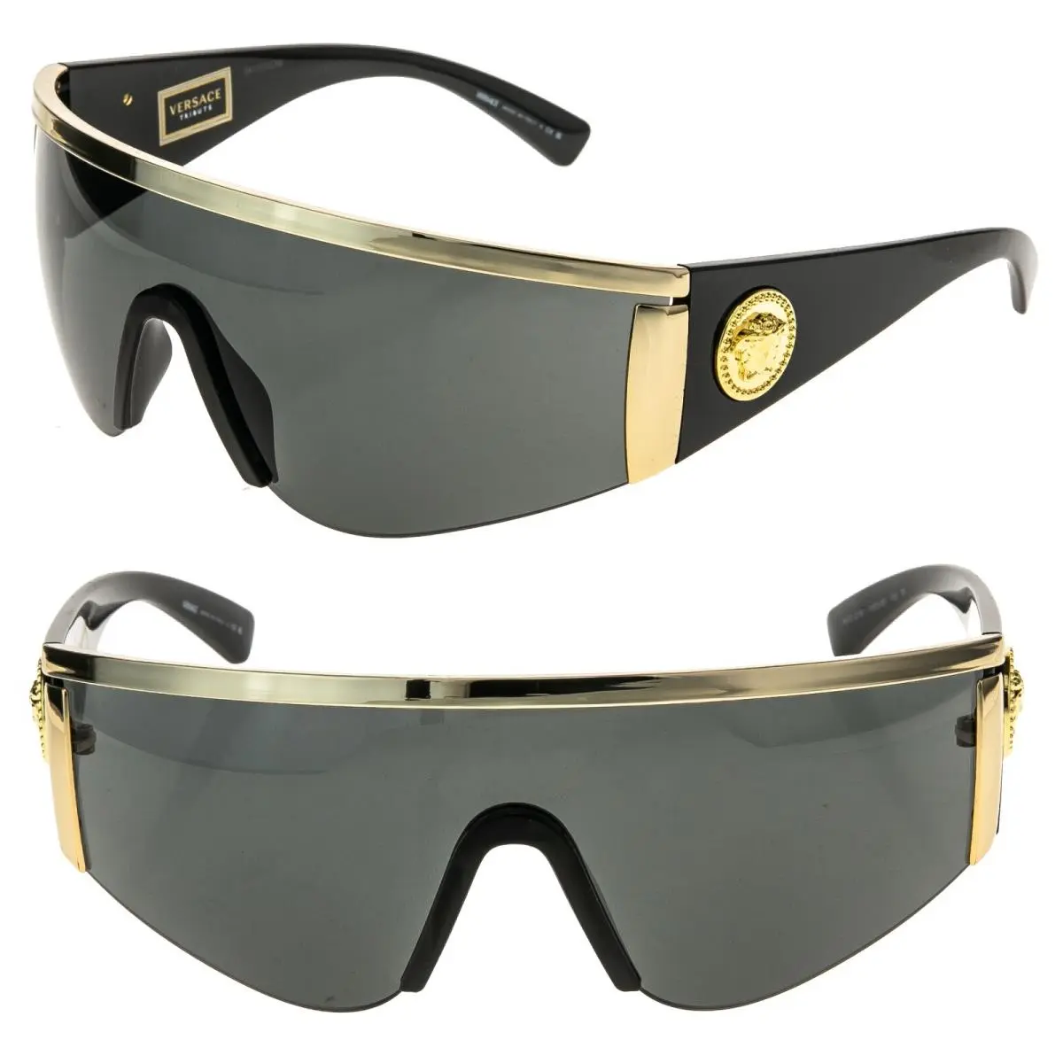 2197 Tribute Shield Matte Black VE2197 Unisex Visor Wrap Mask Sunglasses by Versace