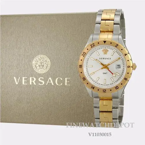 Men`s Versace Hellenyium Gmt Stainless Steel Quartz Watch V11030015 - Quartz