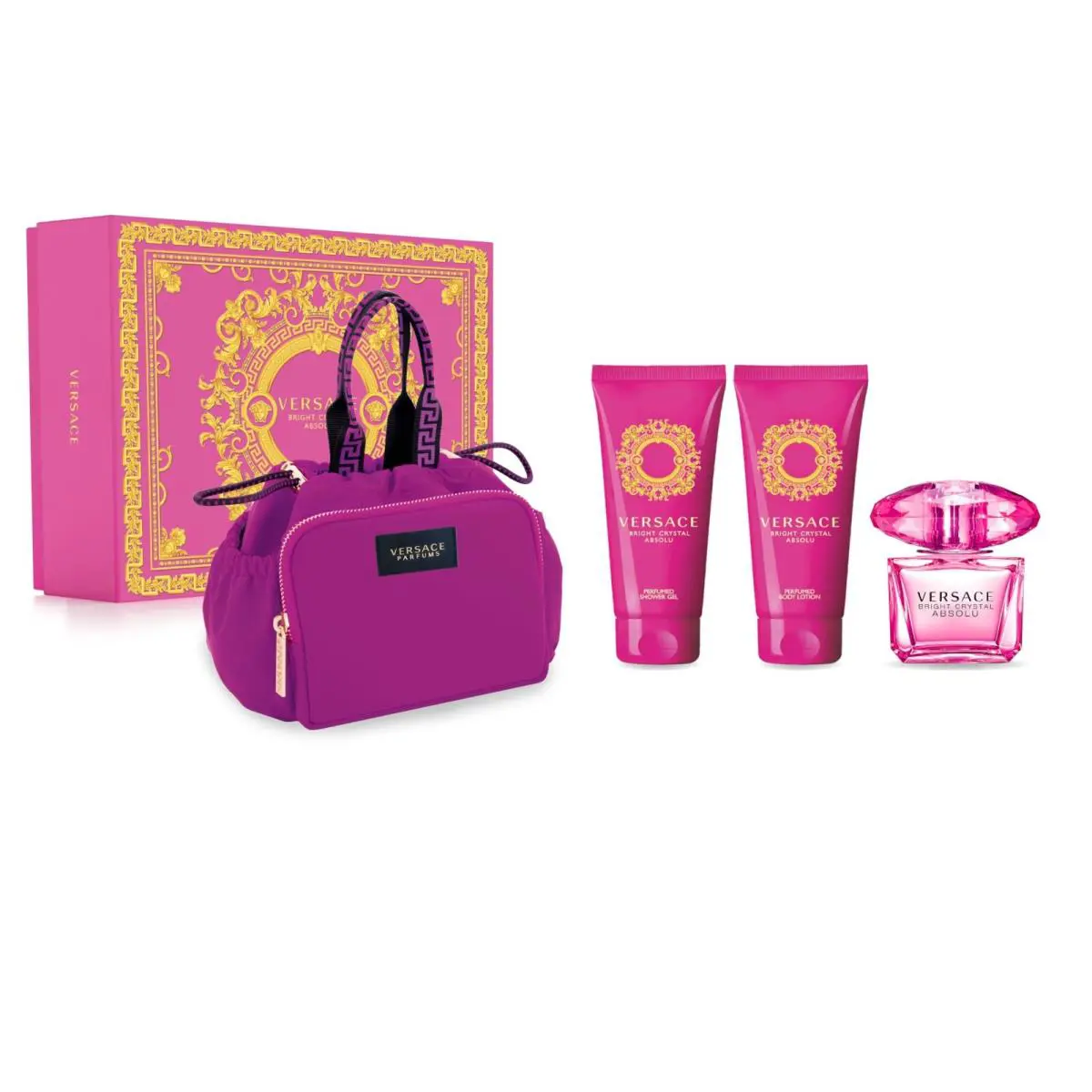 Versace Bright Crystal Absolu 3oz Edp + 3.4oz Shower Gel + 3.4oz Lotion + Bag