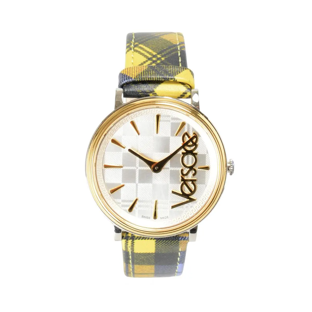 Versace Unisex V Circle Tartan Edition SSIPYG2T Logo Leather Strap Watch