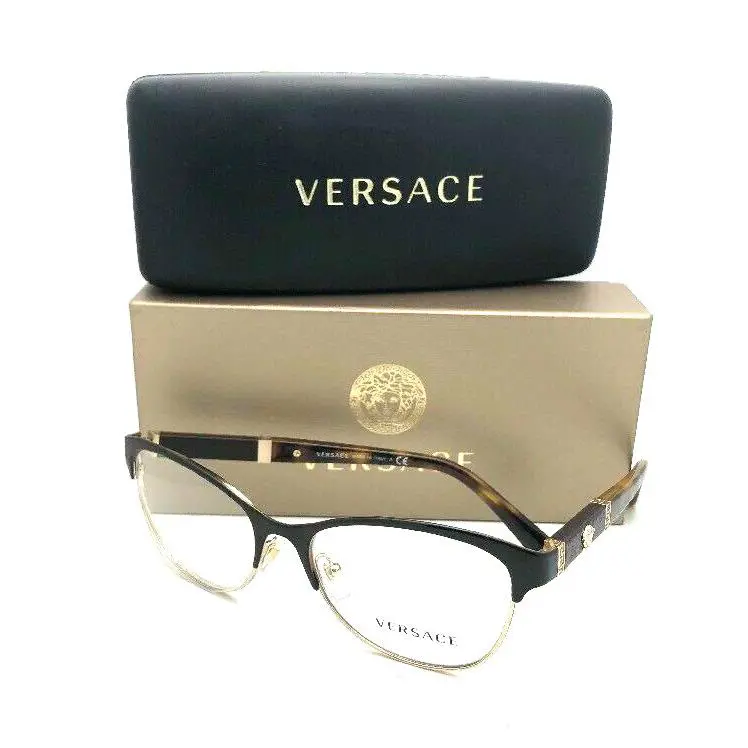 Versace Eyeglasses MOD.1233-Q 1344 53-17 140 Brown Gold Cat Eye w/ Leather