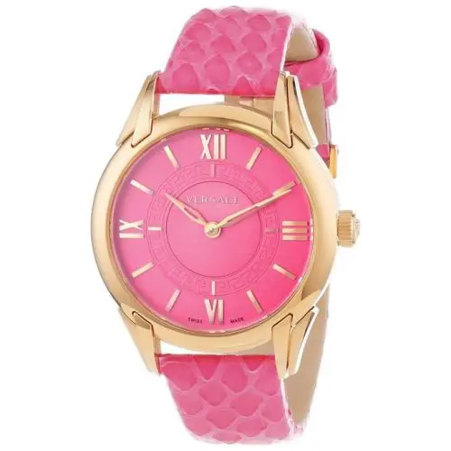 Versace Women`s VFF070013 Dafne Rose Gold Ion Plated Fuchsia Leather Wristwatch
