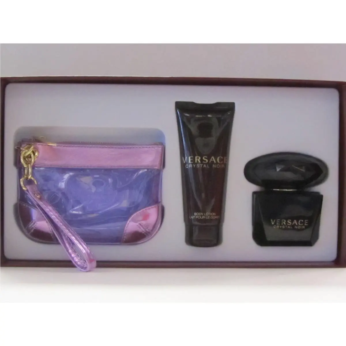 Versace Crystal Noir Women 3 Pcs Set 3 oz Edp Spray + 3.4 oz Body Lotion + Bag