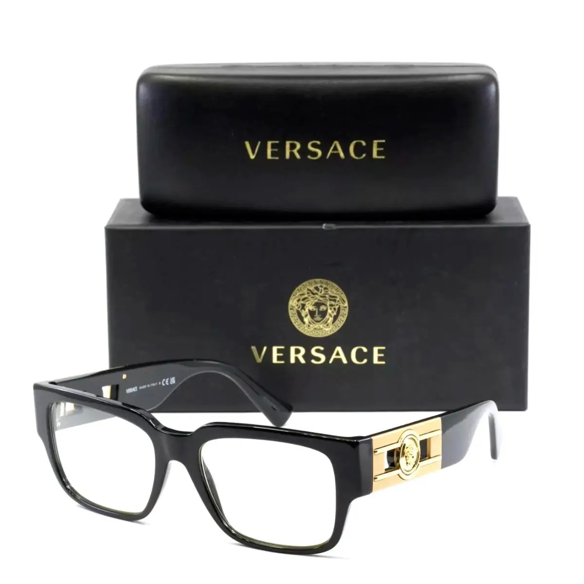 Versace Eyeglasses Mod. 3350 GB1 55-18 140 Shiny Black Gold Square Frames