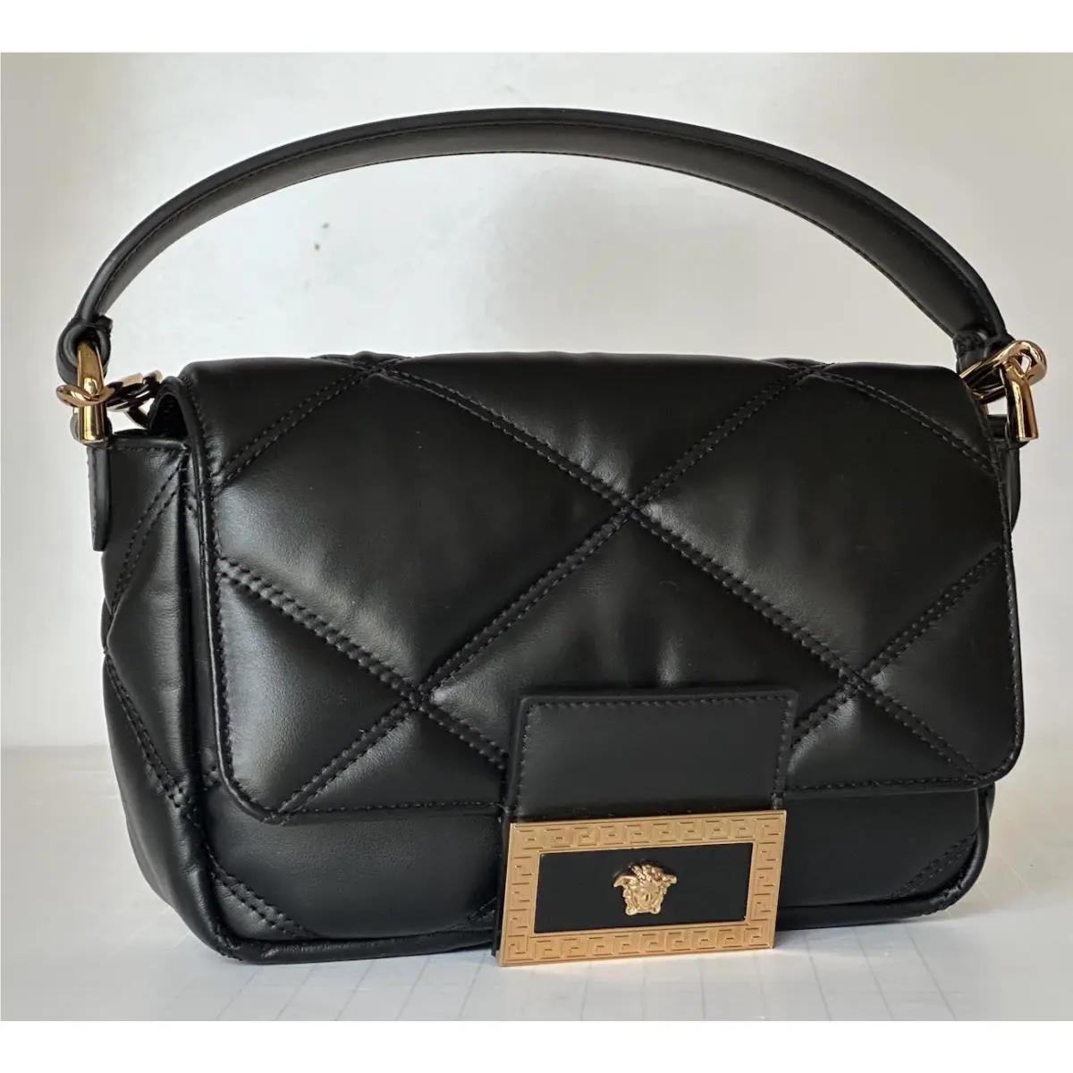 Versace Quilted Calf Leather Black Small Shoulder Bag 1014521 Italy