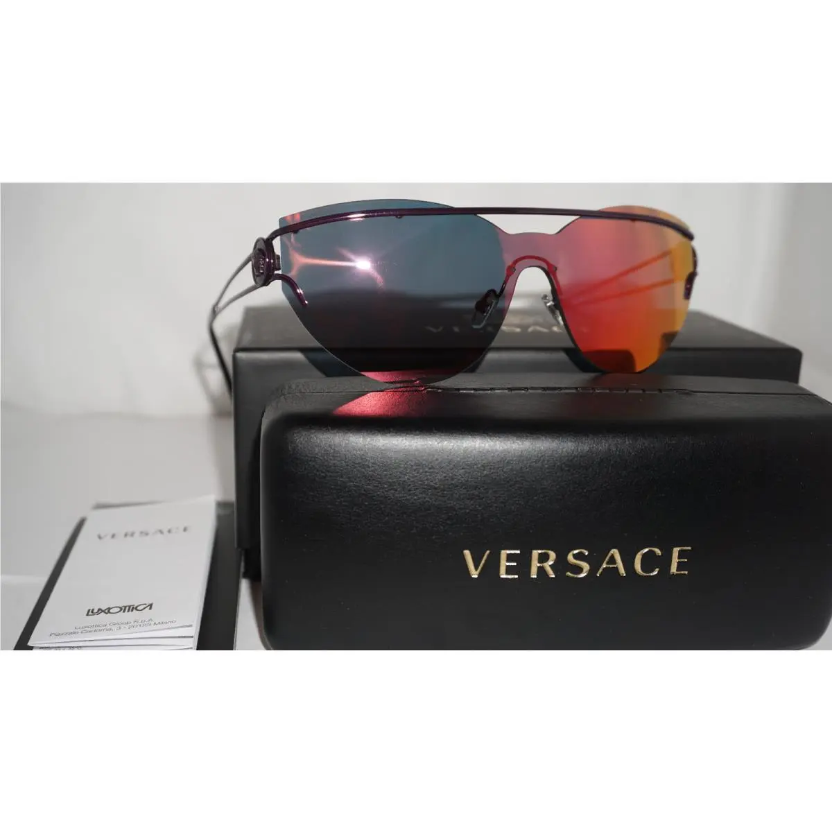 Versace Sunglasses Black Metal Rimless Orange Mirror VE2186 14156Q 38 140