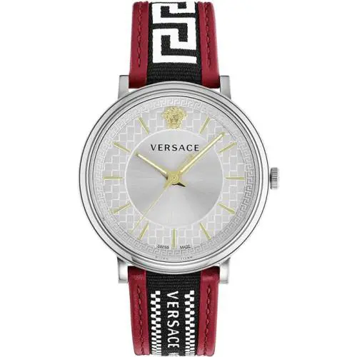 Versace V-circle Collection Watch Luxury Mens Gold Swiss 42mm Stainless Red