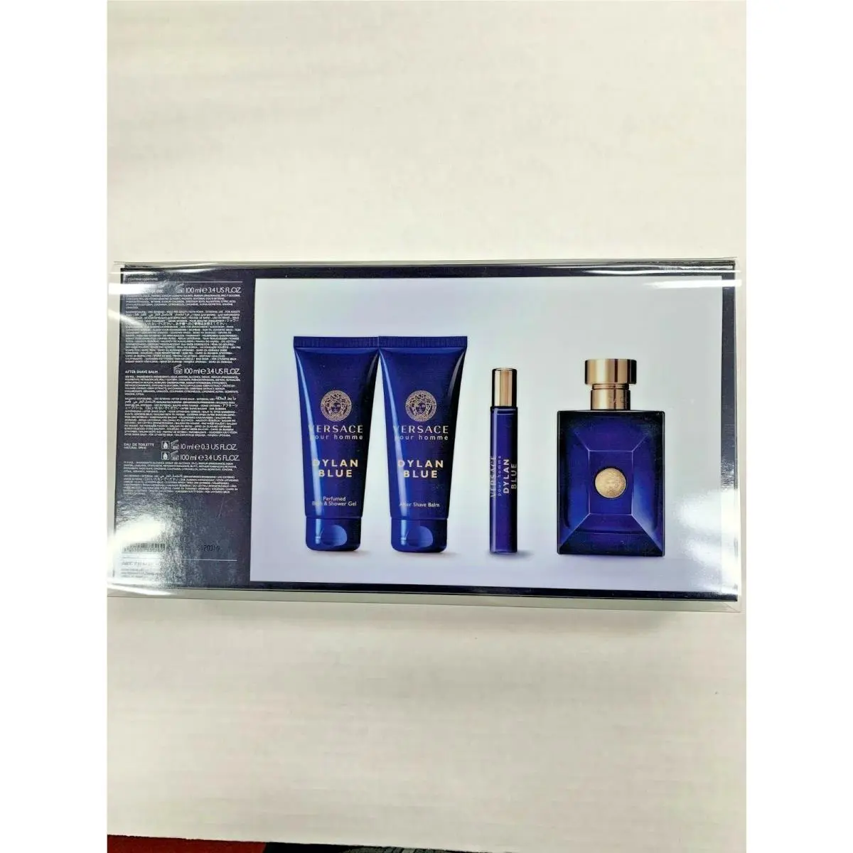 Dylan Blue by Versace Men 4PC Set Cologne 3.4oz+Shower Gel+after Shave+mini