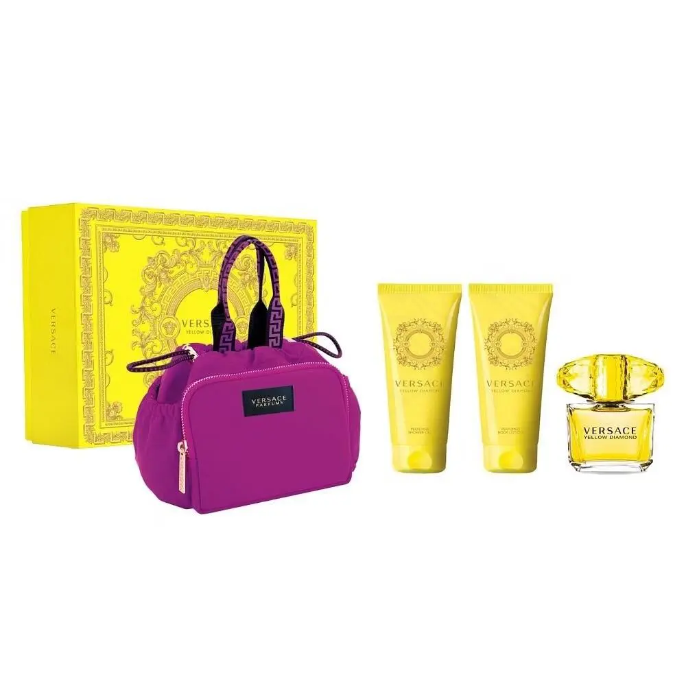 Versace Yellow Diamond 4pc 3oz Edt + 3.4oz Shower Gel + 3.4oz Body Lotion + Bag