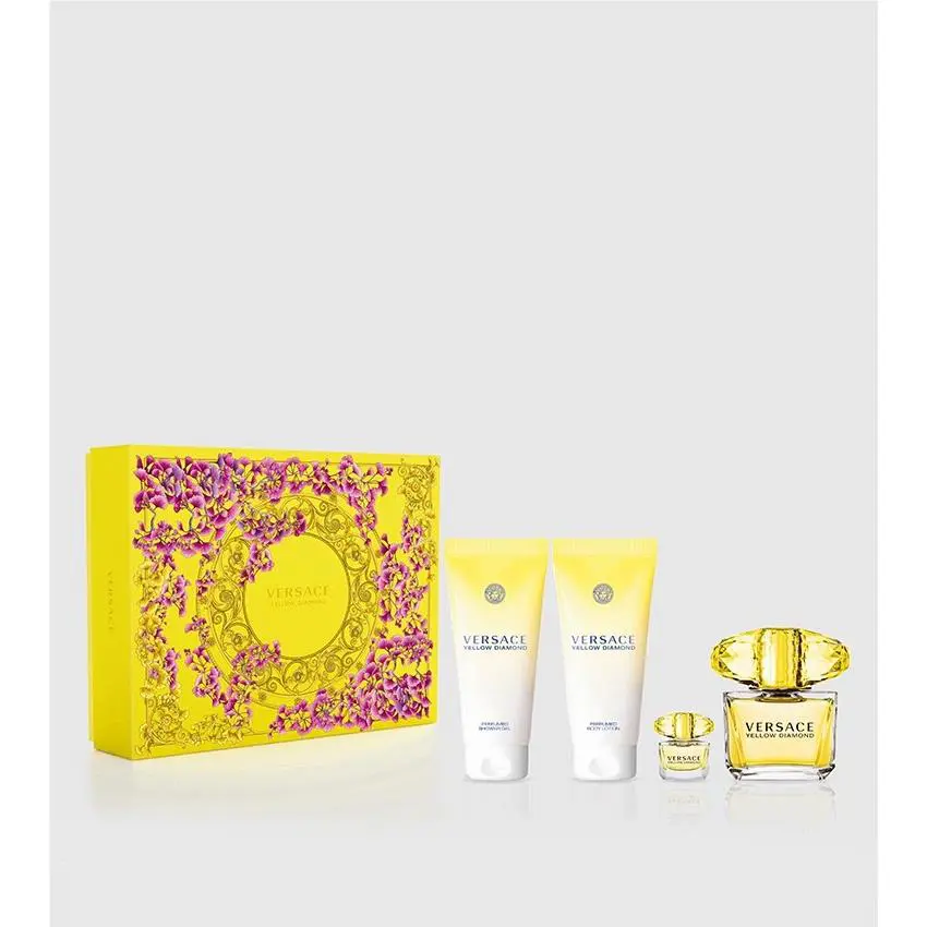 Versace Yellow Diamond 4pc 3oz Edt + Mini + 3.4oz Shower Gel + 3.4oz Body Lotion