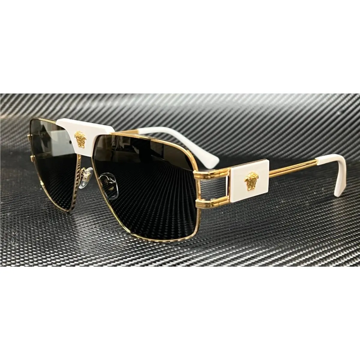 Versace VE2251 147187 White Gold Grey Men`s 63 mm Sunglasses