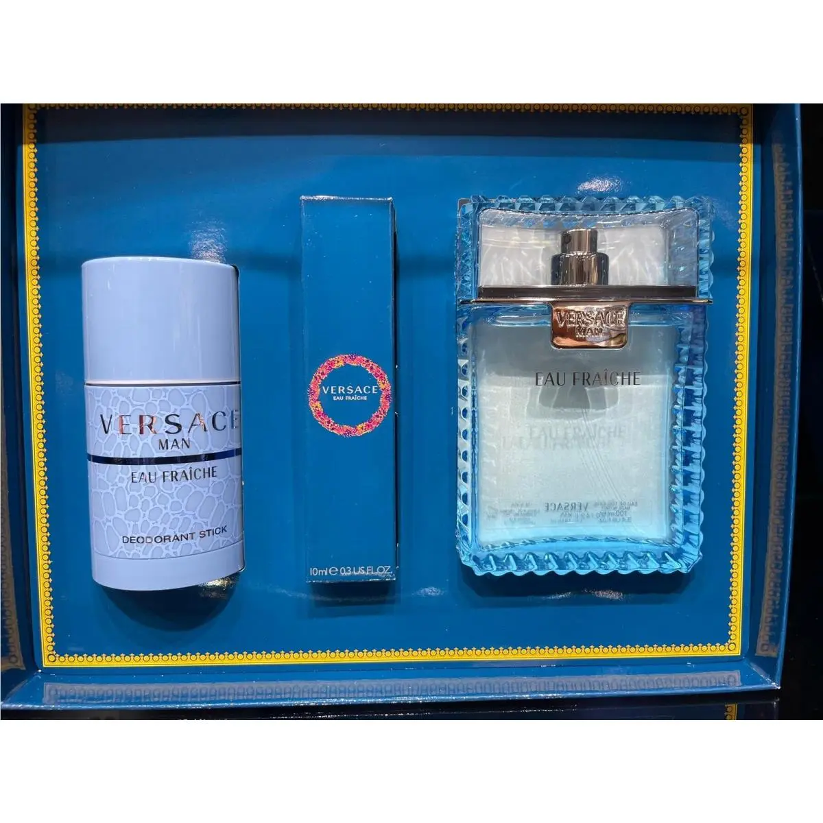 Versace Eau Fraiche 3 pc Set Cologne For Men 3.4 oz Edt Spray + Deodorant + Mini