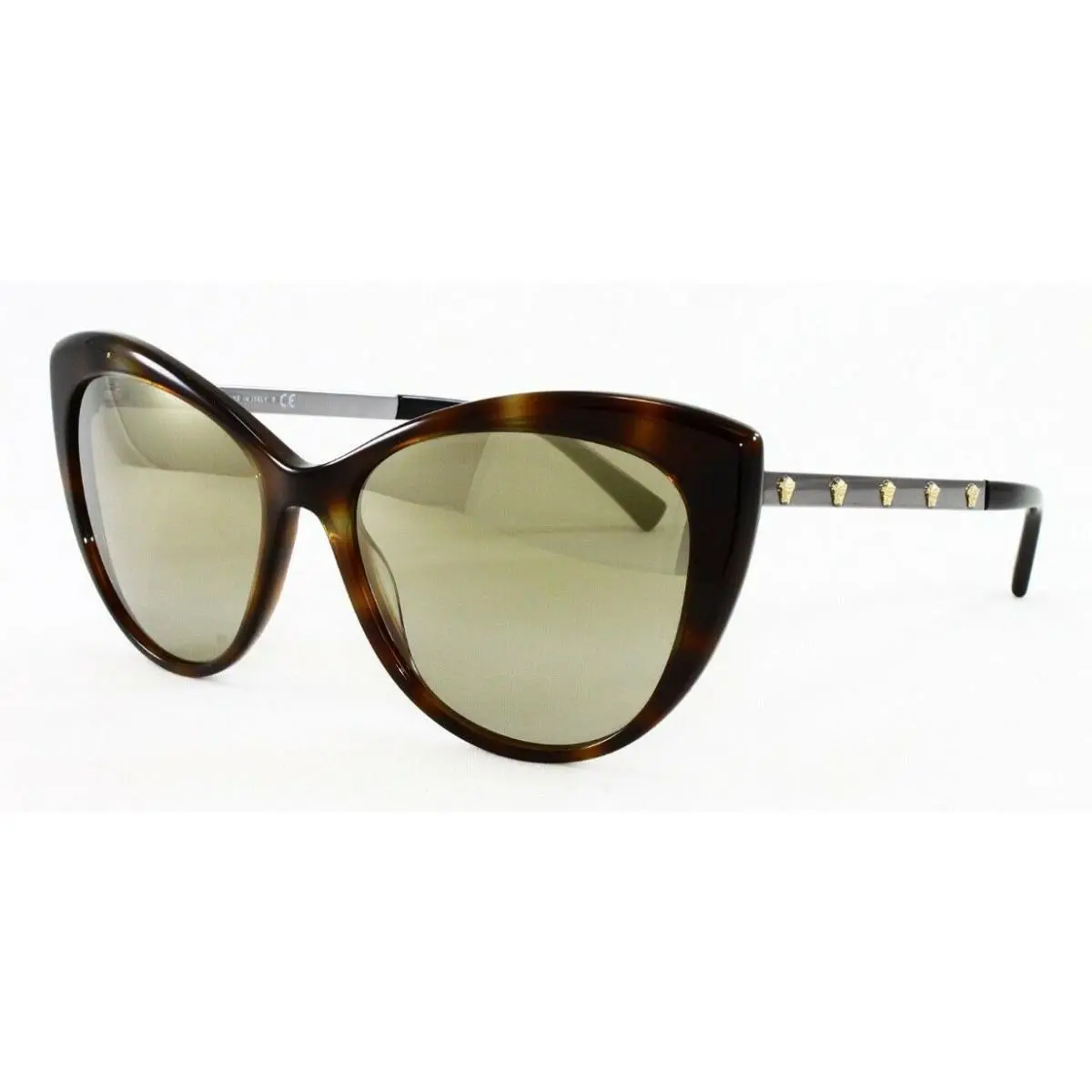 Versace VE4348-52697I Dark Havana 57mm Women`s Sunglasses Cat Eye Gold Lens