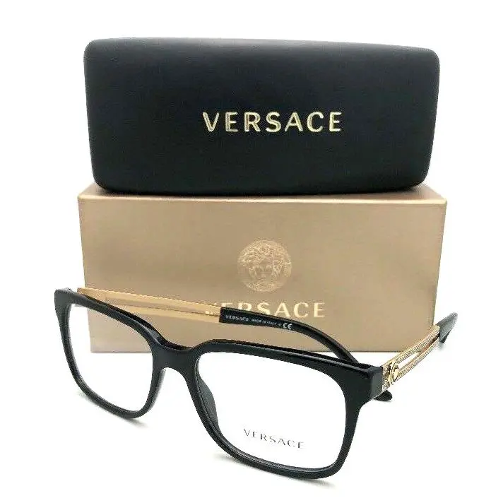 Versace Rx-able Eyeglasses VE 3218 GB1 53-17 140 Black Frames W/gold Temples